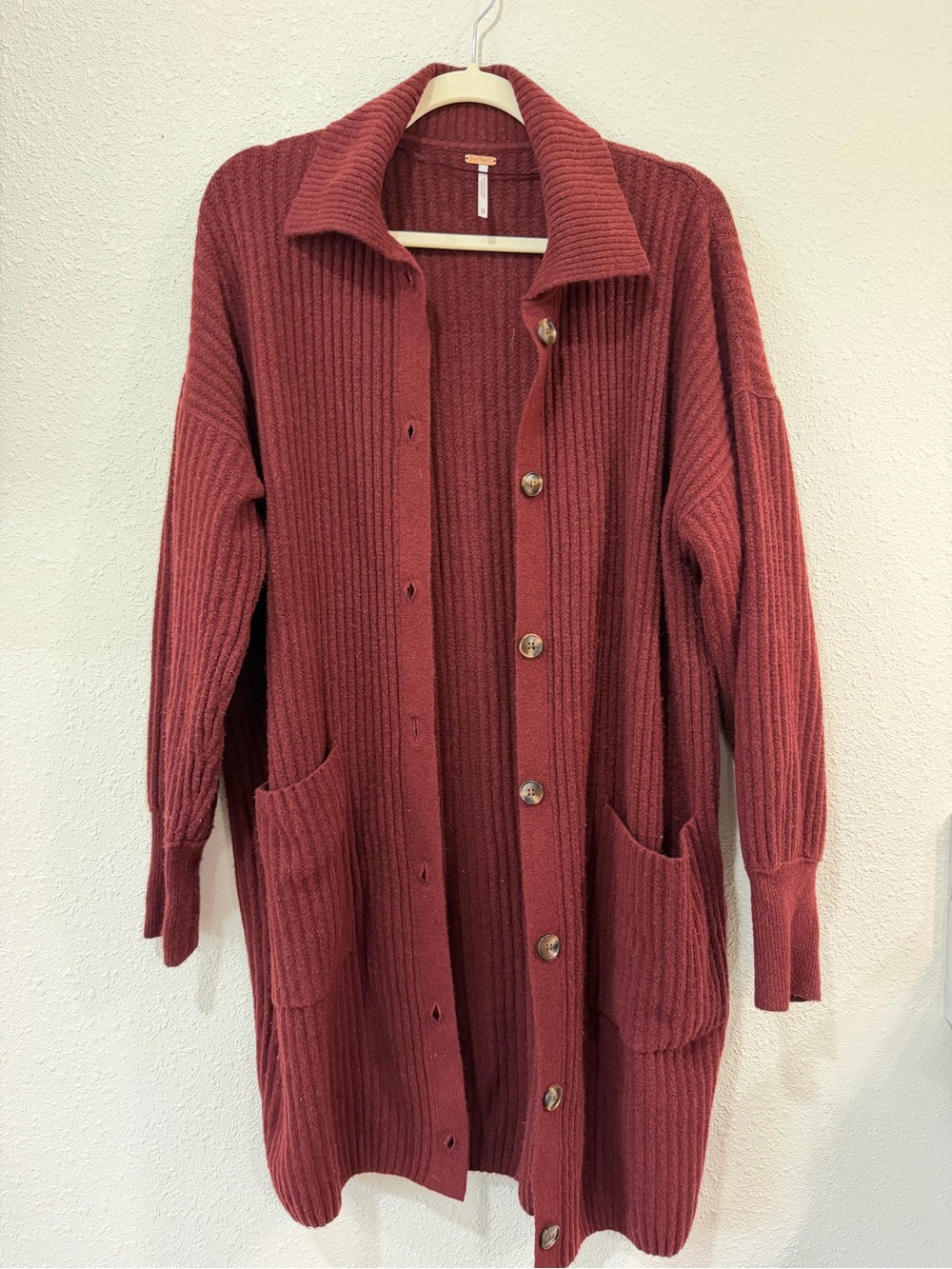 Free People Emmy Cardi Burgundy Matter Root Full Length Cardigan Womens Size XS - Picture 3 of 7